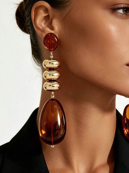 Anthropologie Jewelry - Vintage Boho Tortoiseshell Amber & Gold Long Dangle Earrings